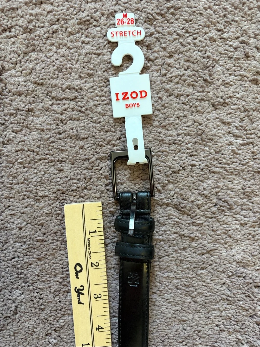Izod Boys Black Stretch Leather Belt with Dark Metal Buckle - size M